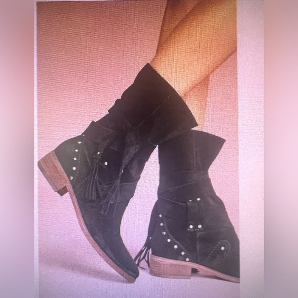 See‎ By Chloe Black Leather Ankle Fringe Wrap Boots 35